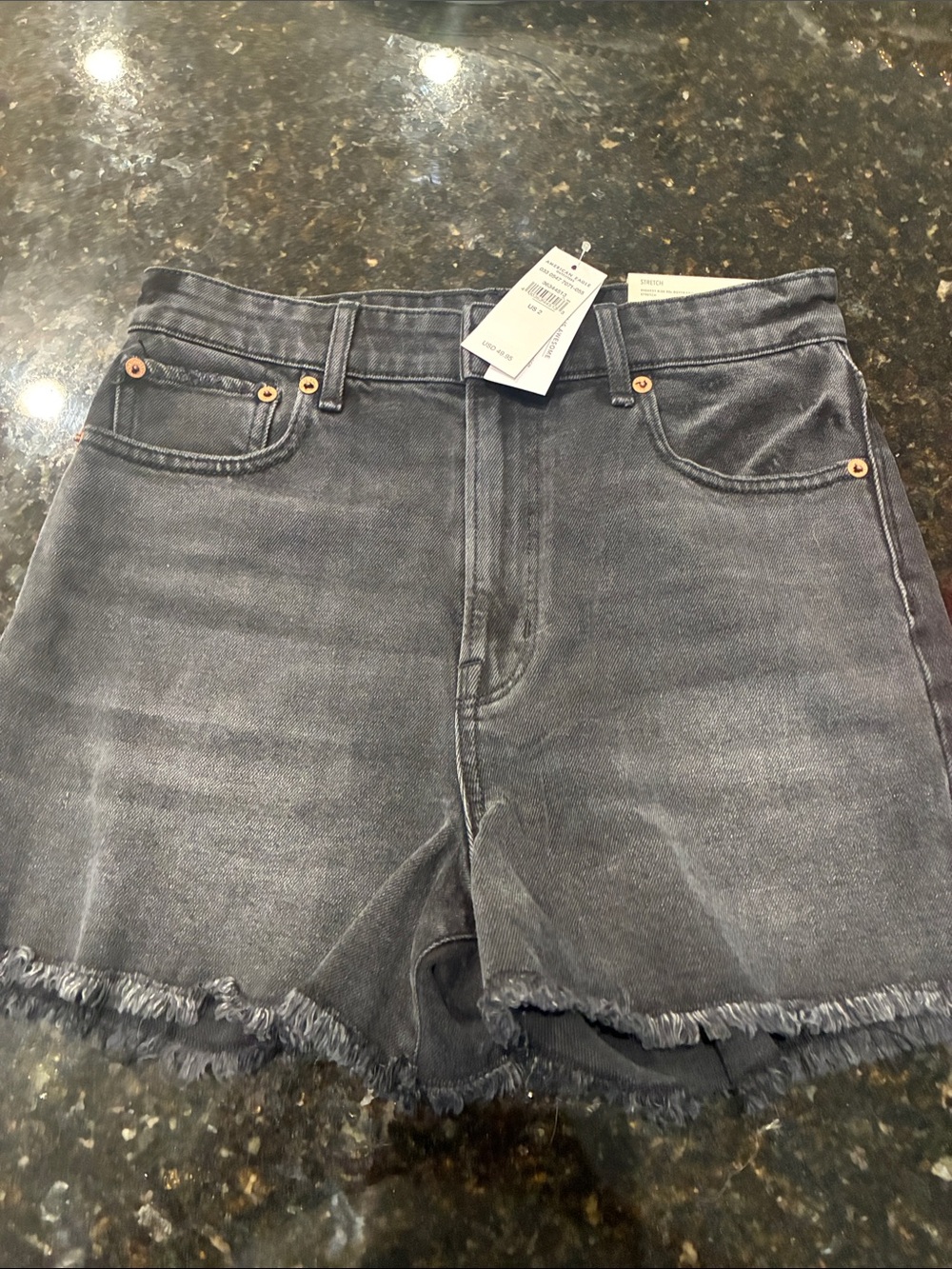 American Eagle Outfitters Black Frayed Hem High-Rise Denim Shorts